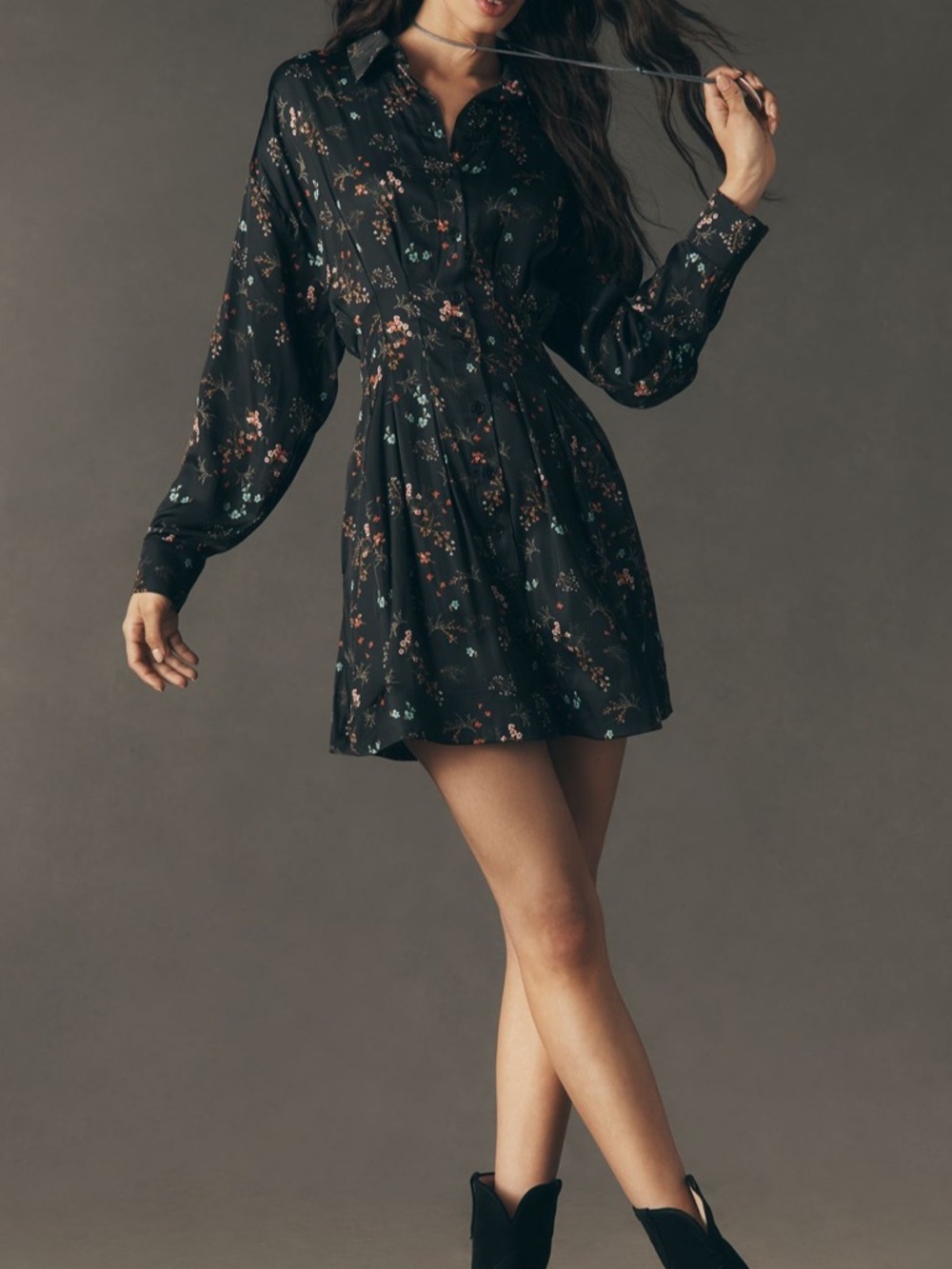 NWT Anthropologie the Tobie long sleeve satin mini shirtdress